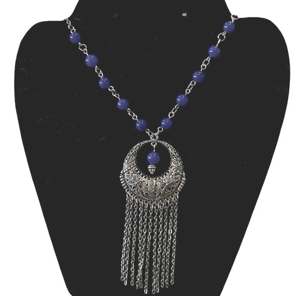 Gemstone‎ beaded chain tassel necklace hand made